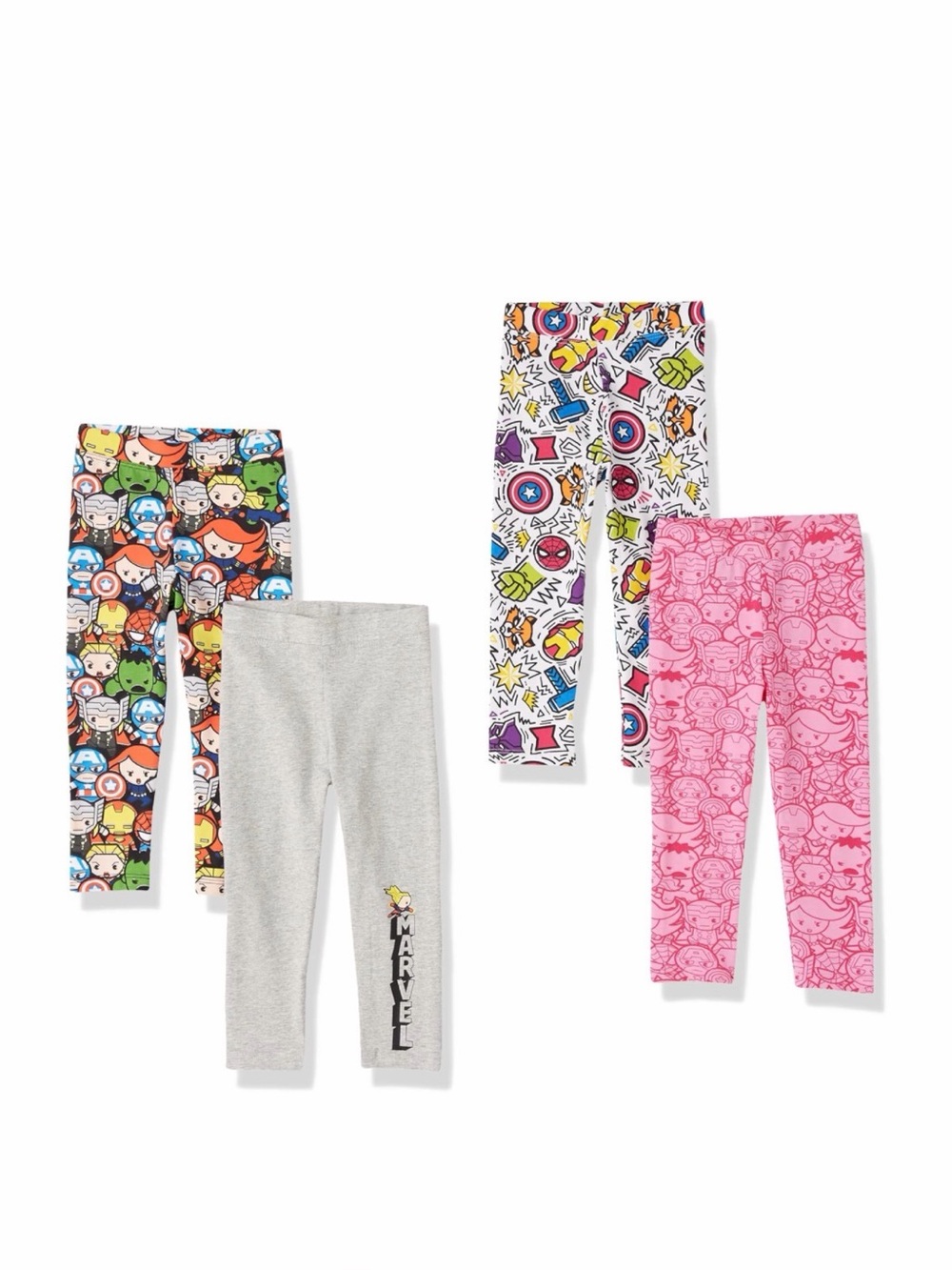 Marvel Girls' Five-Pack Printed & Solid Leggings - Pink, Multi, Gray, White